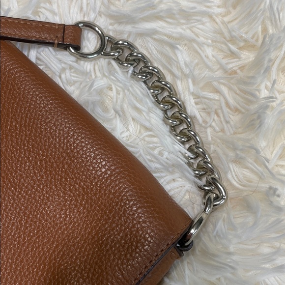 Coach Brown Pebble Leather Crosstown Crossbody Saddle Bag Elegant Chain Link - Picture 8 of 9